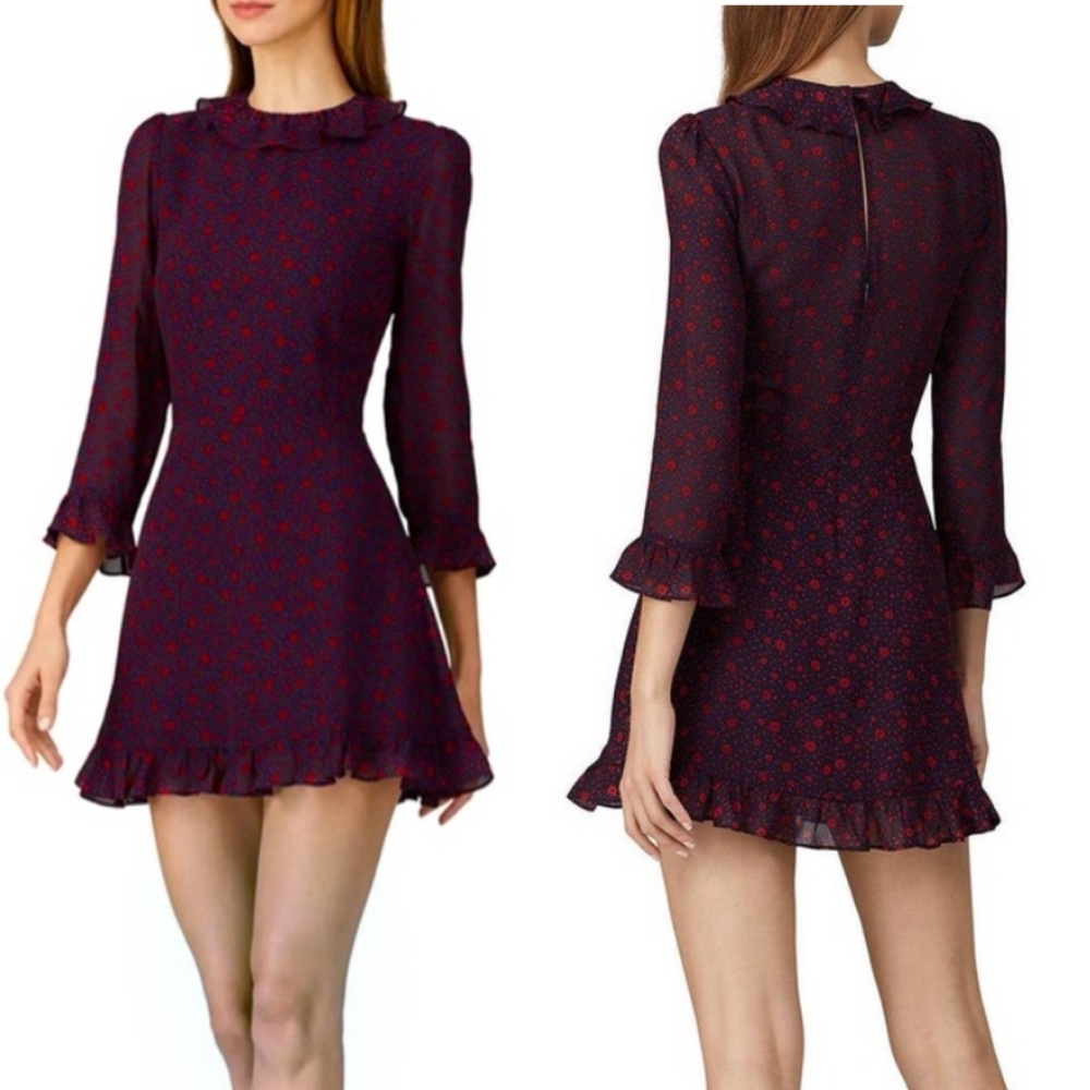 Reformation Dark Blue and Red Floral Mini Dress